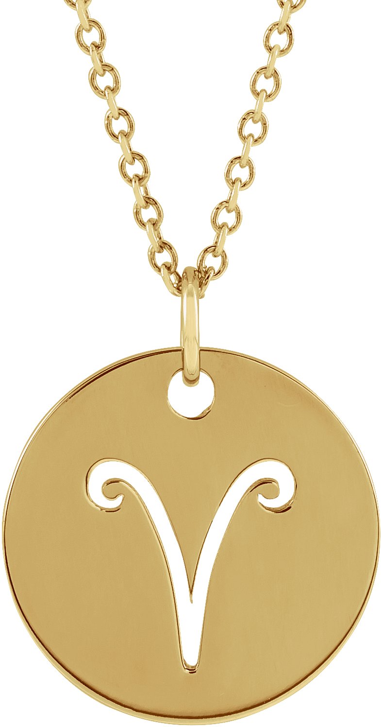 14K Yellow Aries Zodiac Disc 16-18 Necklace