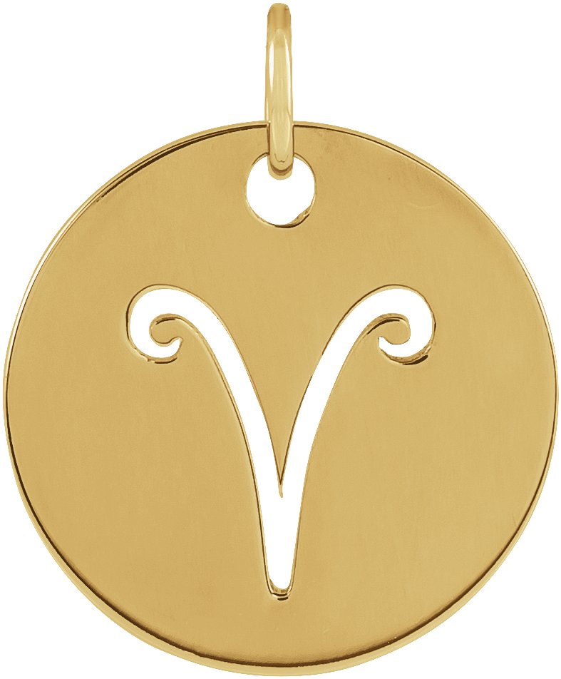 14K Yellow 16.5 mm Aries Zodiac Disc Pendant