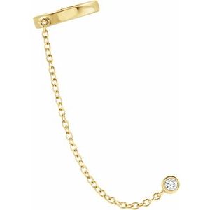 14K Rose 3 mm Round Single Ear Cuff Mounting with Chain