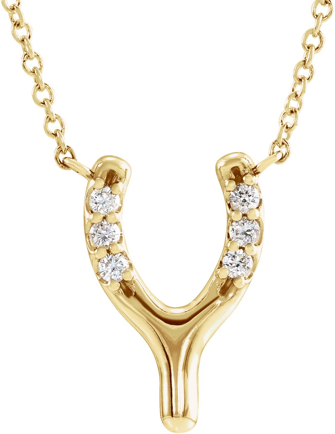 14K Yellow .08 CTW Natural Diamond Petite Wishbone 18" Necklace