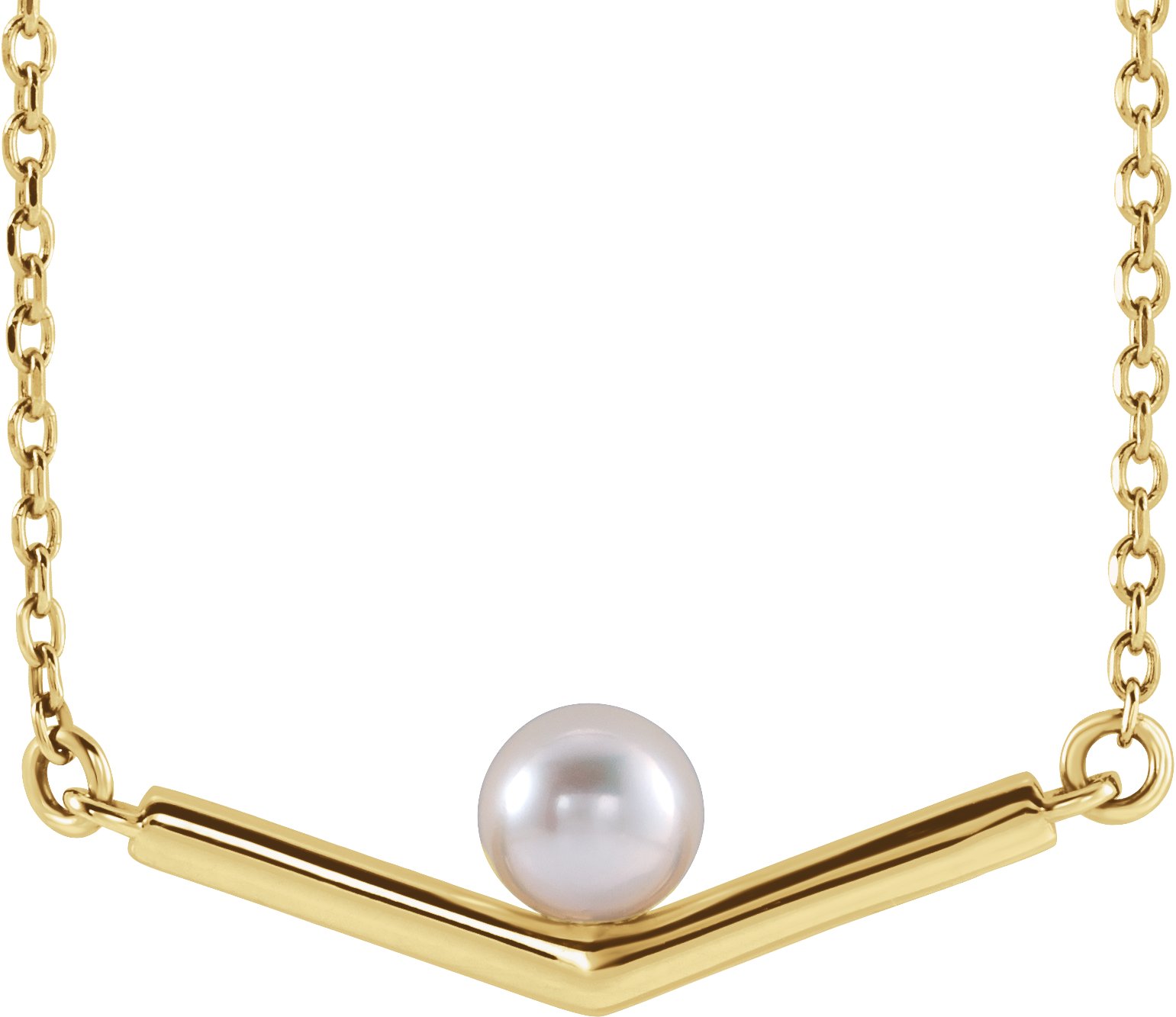 14K Yellow Cultured White Akoya Pearl V 18" Necklace