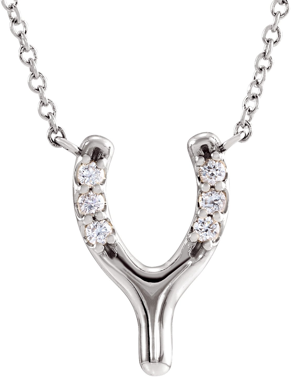 14K White .08 CTW Natural Diamond Petite Wishbone 18" Necklace