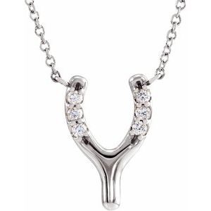 14K White .08 CTW Natural Diamond Petite Wishbone 18" Necklace