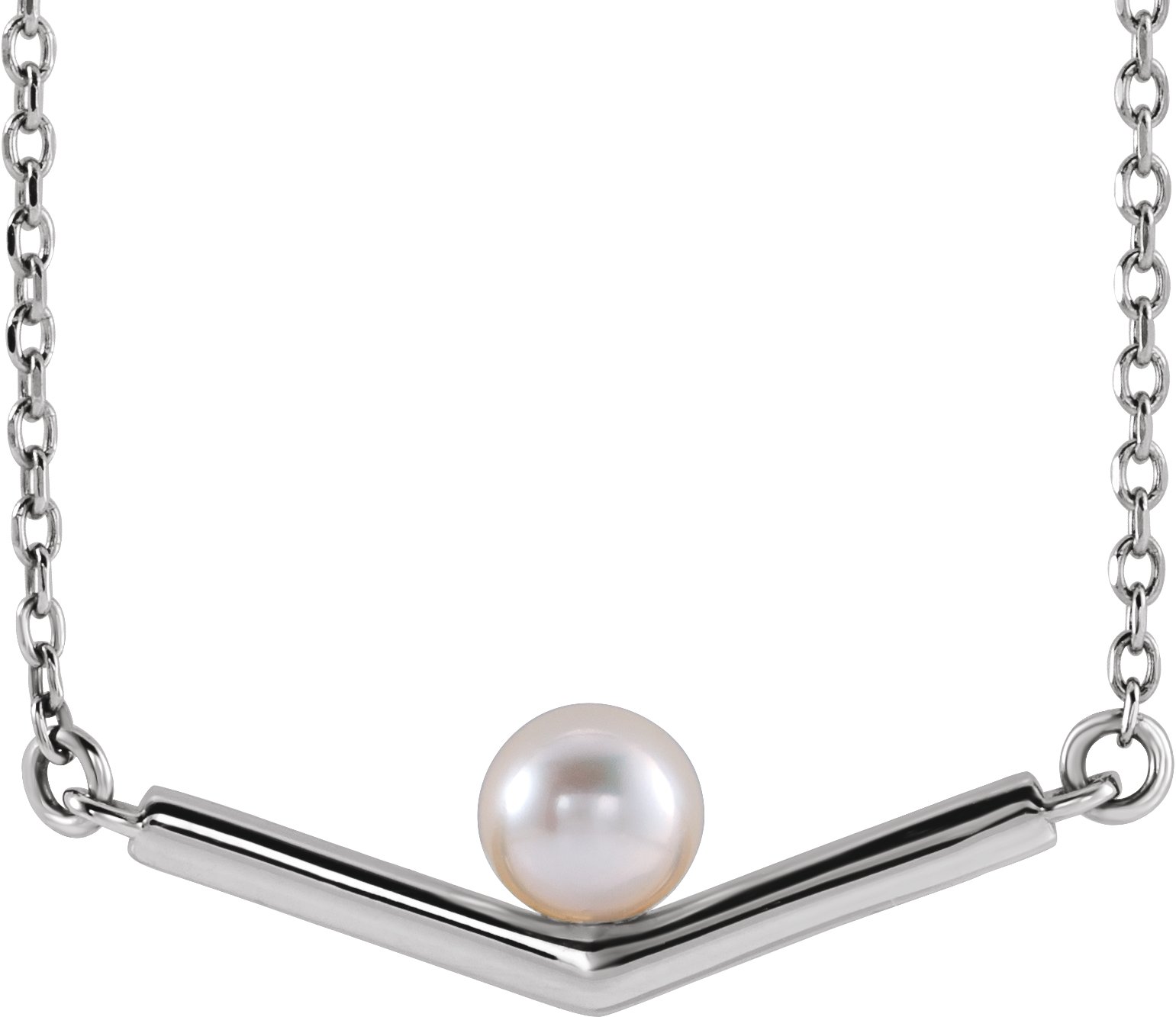14K White Cultured White Akoya Pearl V 18" Necklace