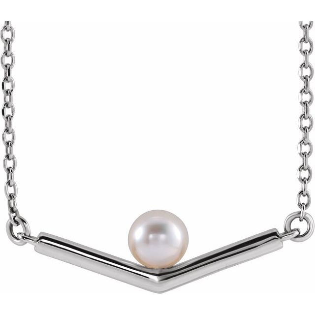 14K White Cultured White Akoya Pearl V 18 Necklace