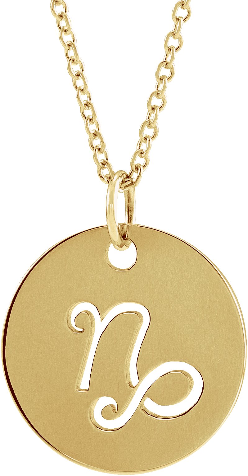 14K Yellow Capricorn Zodiac Disc 16-18" Necklace