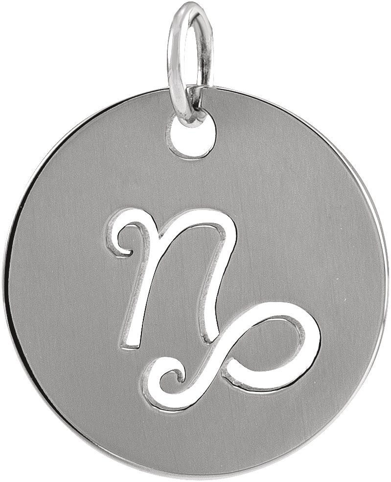 Sterling Silver 16.5 mm Capricorn Zodiac Disc Pendant