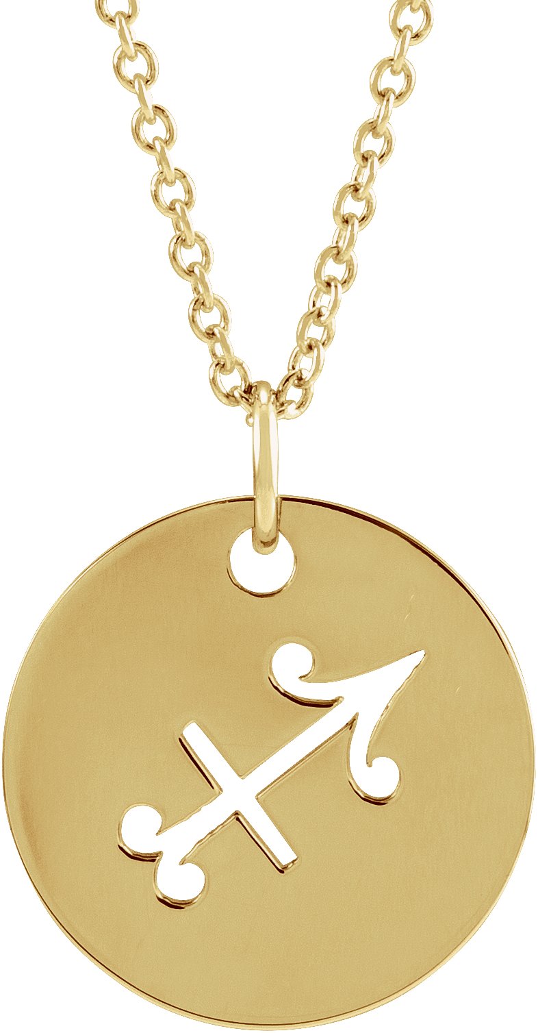 14K Yellow Sagittarius Zodiac Disc 16-18" Necklace