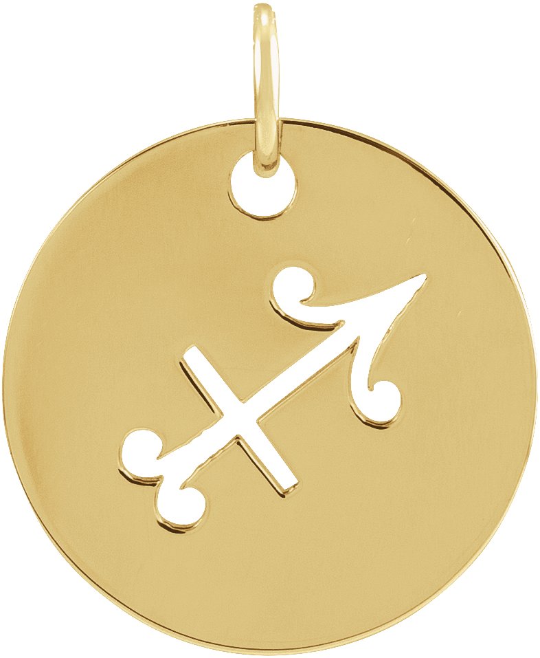 14K Yellow 16.5 mm Sagittarius Zodiac Disc Pendant