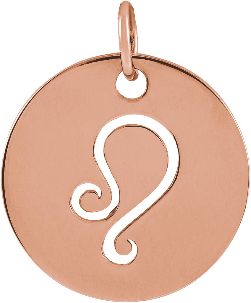 14K Rose 16.5 mm Leo Zodiac Disc Pendant