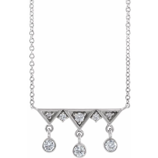 14K White 1/5 CTW Diamond Fringe Bar 18" Necklace