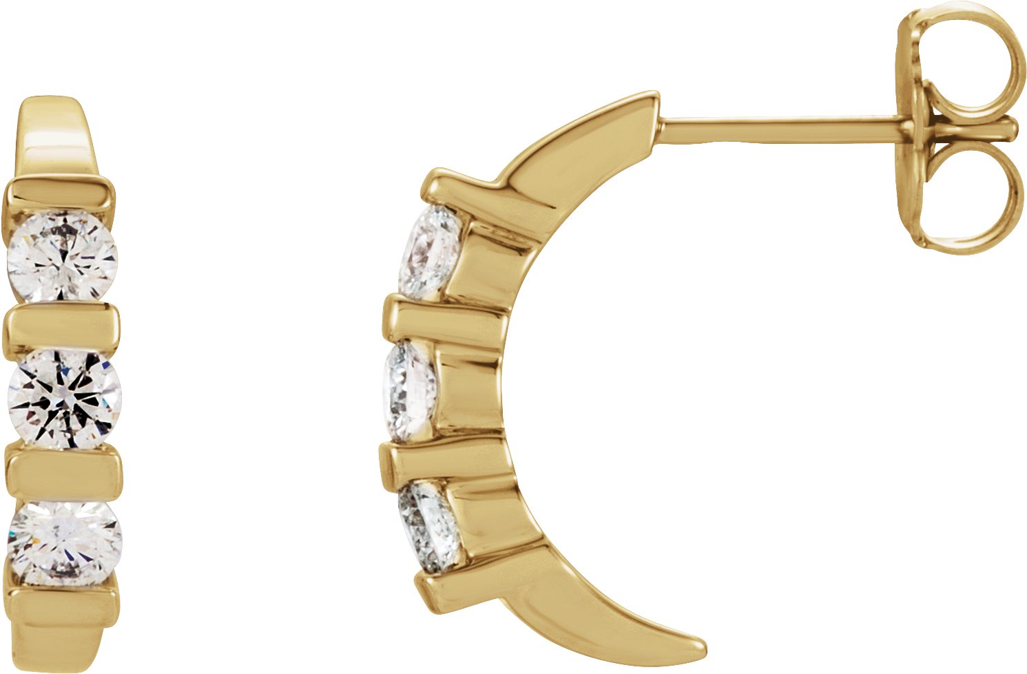 14K Yellow 9/10 CTW Diamond J-Hoop Earrings