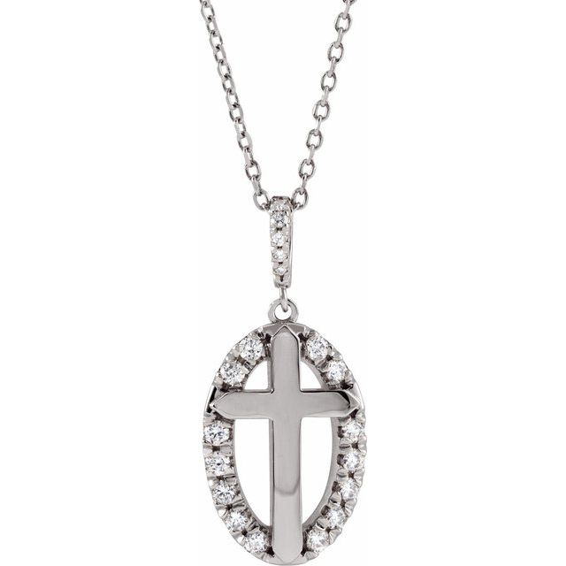 Sterling Silver 1/5 CTW Natural Diamond Halo-Style Cross 16-18