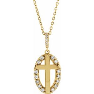 14K Yellow 1/5 CTW Natural Diamond Halo-Style Cross 16-18" Necklace