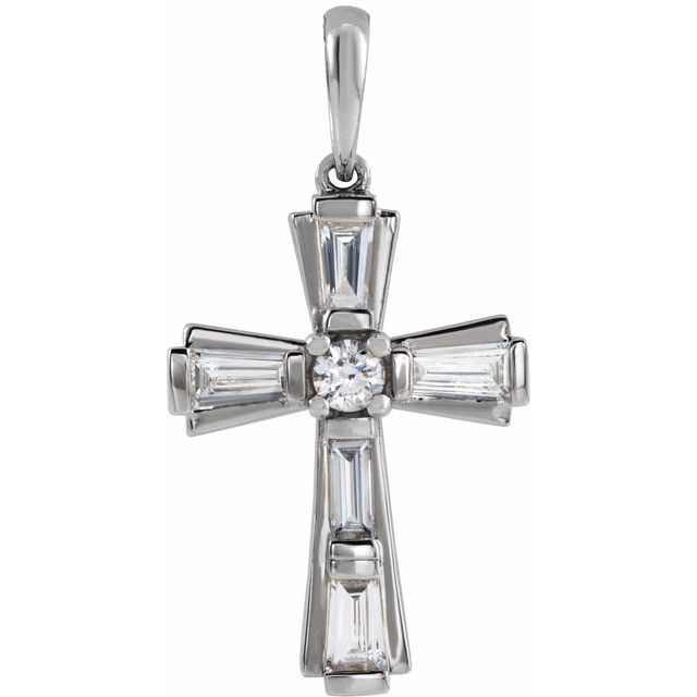 Sterling Silver 3/8 CTW Natural Diamond Baguette Cross Pendant