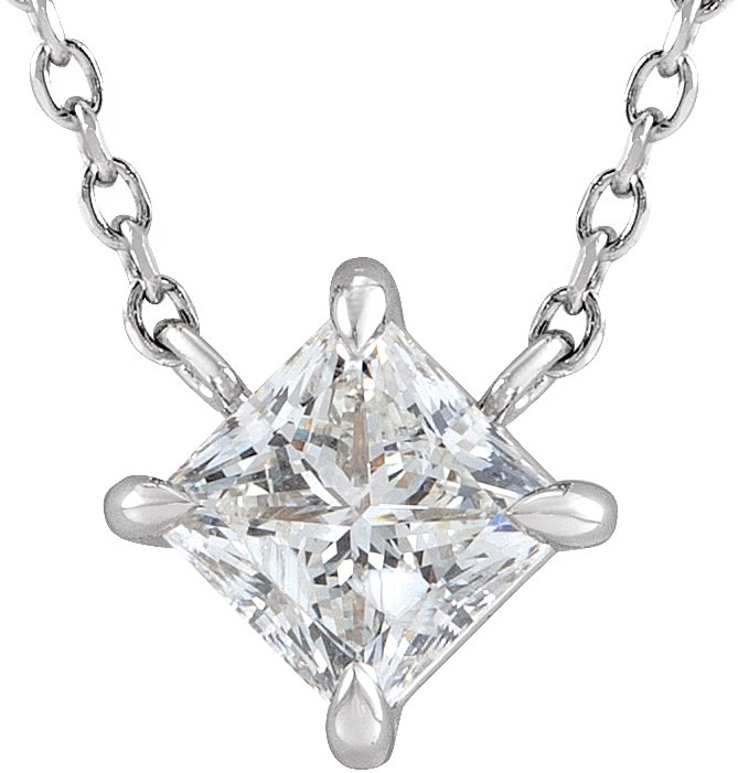14K White 1/2 CTW Natural Diamond Solitaire 16" Necklace