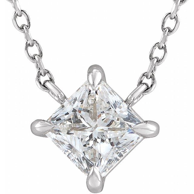 14K White 1/2 CTW Natural Diamond Solitaire 16" Necklace