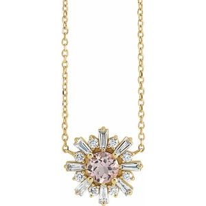 14K Yellow Natural Pink Morganite & 3/8 CTW Natural Diamond Starburst 18" Necklace
