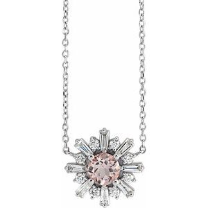 14K White Natural Pink Morganite & 3/8 CTW Natural Diamond Starburst 18" Necklace