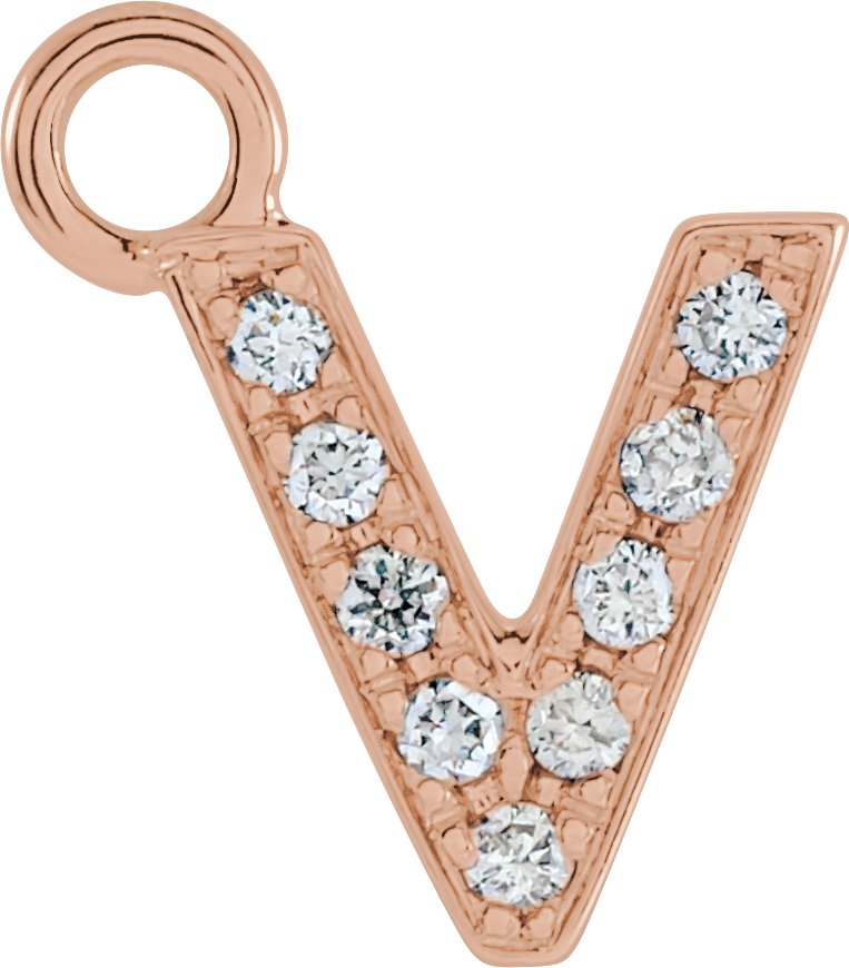 14K Rose .03 CTW Natural Diamond Initial V Dangle