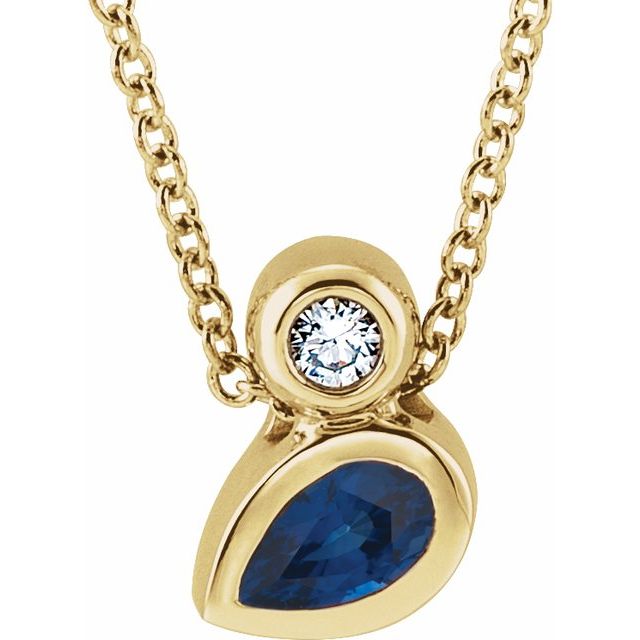 14K Yellow 5x3 mm Pear Blue Sapphire & .03 CT Diamond 16-18" Necklace