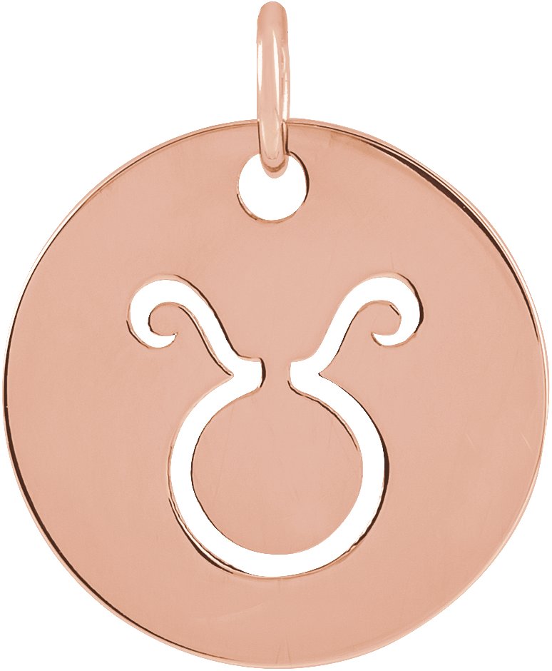 14K Rose 16.5 mm Taurus Zodiac Disc Pendant