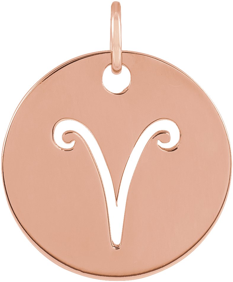 14K Rose 16.5 mm Aries Zodiac Disc Pendant