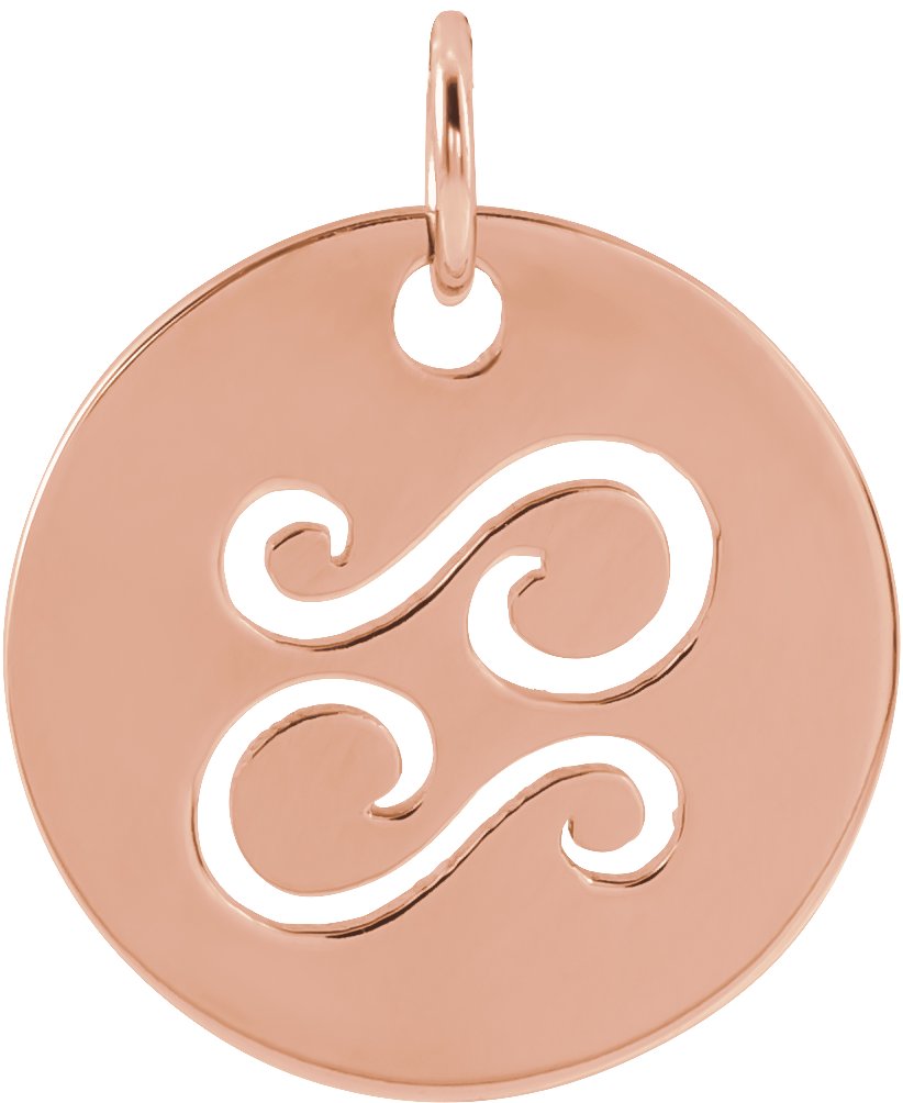 14K Rose 16.5 mm Cancer Zodiac Disc Pendant