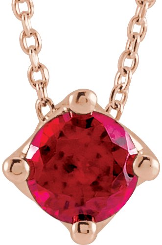 14K Rose Lab-Grown Ruby Solitaire 16-18" Necklace