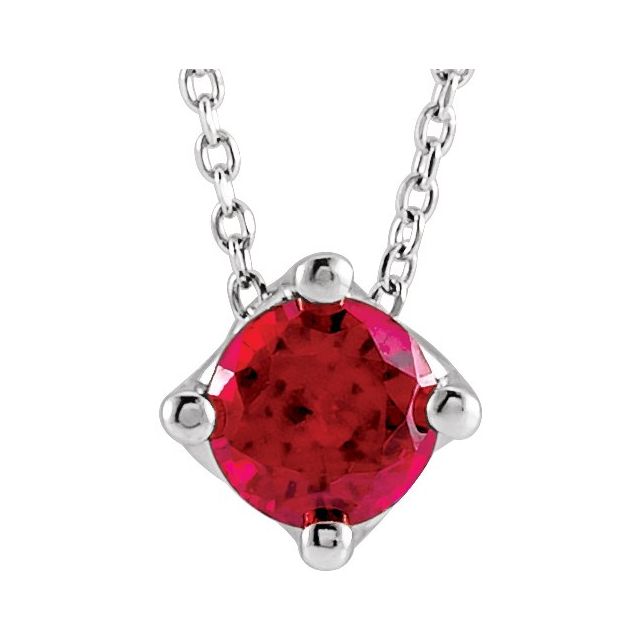 Sterling Silver 5 mm Round Lab-Grown Ruby Solitaire 16-18