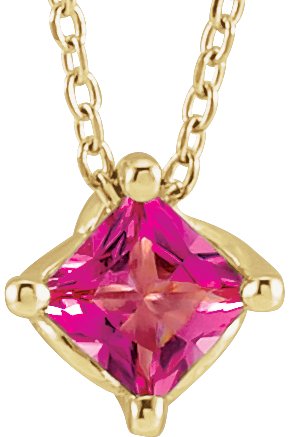 14K Yellow Pink Tourmaline Solitaire 16-18" Necklace