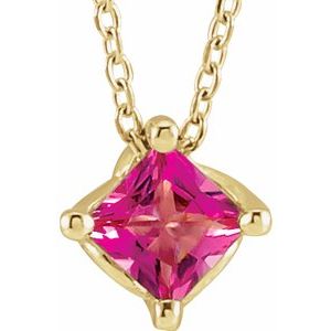 14K Yellow Pink Tourmaline Solitaire 16-18" Necklace