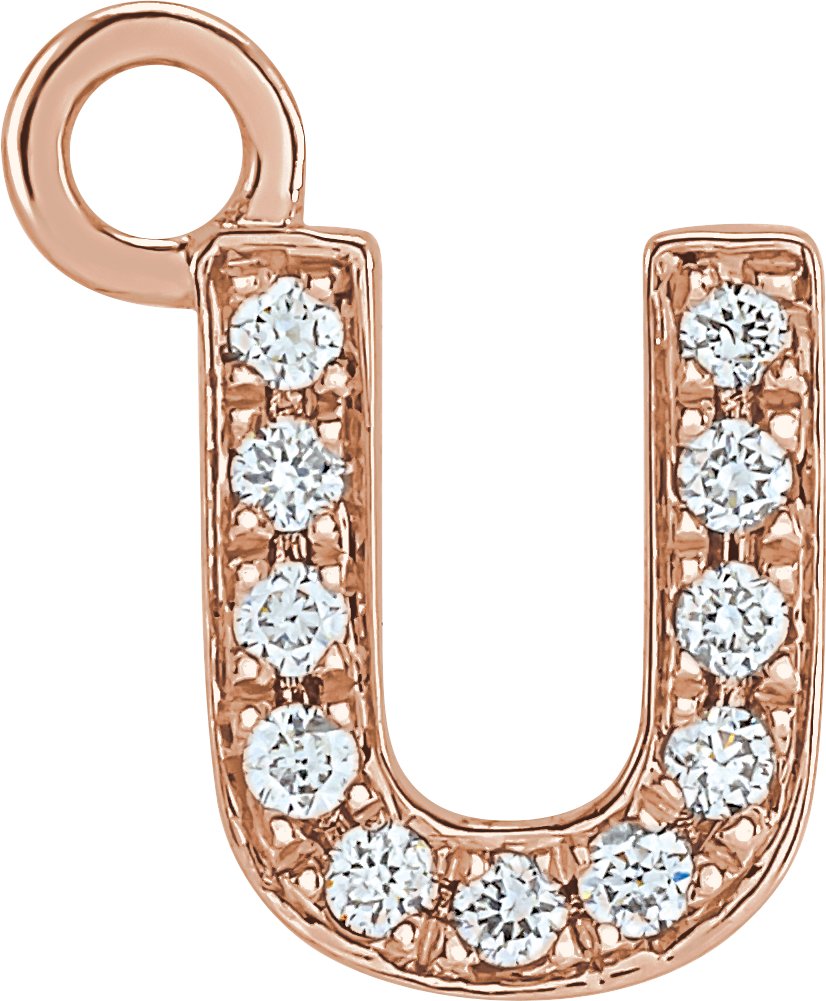 14K Rose .04 CTW Natural Diamond Initial U Dangle