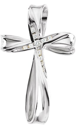 14K White .08 CTW Natural Diamond Cross Pendant