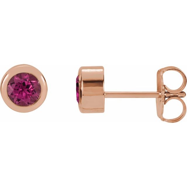 14K Rose Natural Pink Tourmaline Bezel-Set Earrings