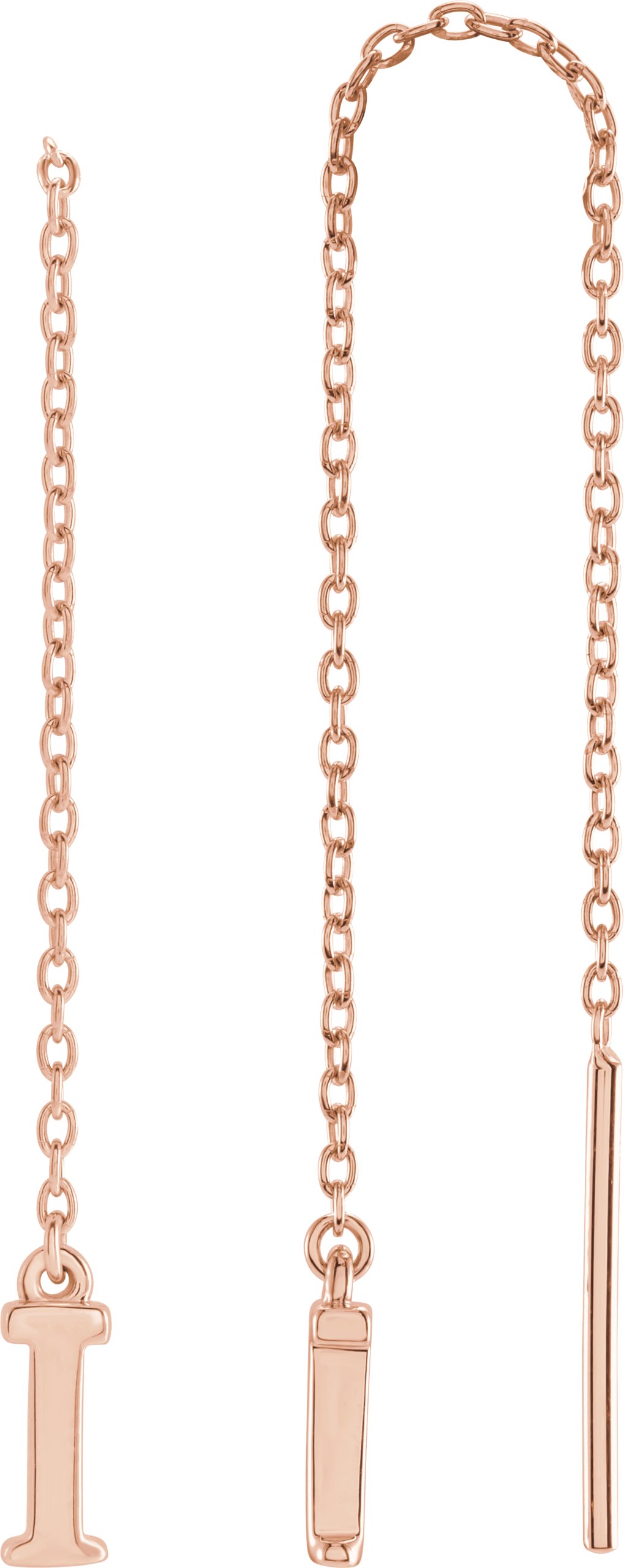 14K Rose Single Initial I Chain Earring