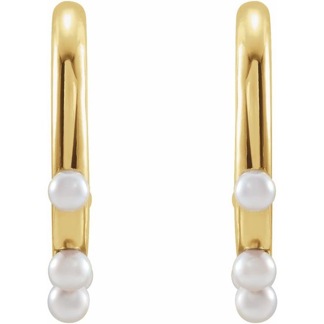 14K Yellow Cultured Seed Pearl Hoop Earrings