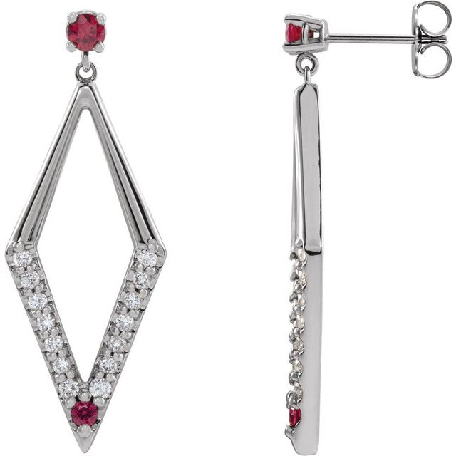 14K White Natural Ruby & 1/2 CTW Natural Diamond Geometric Earrings