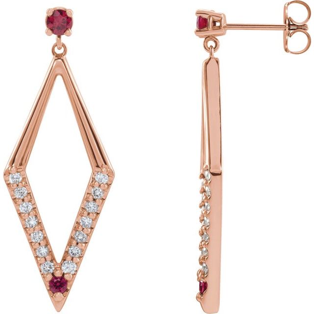 14K Rose Natural Ruby & 1/2 CTW Natural Diamond Geometric Earrings