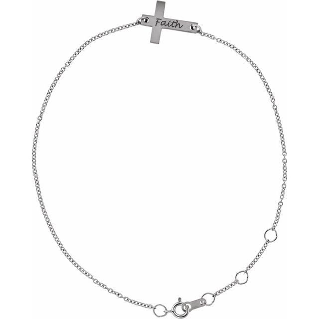 Sterling Silver Engravable Cross 6 1/2-7 1/2 Bracelet