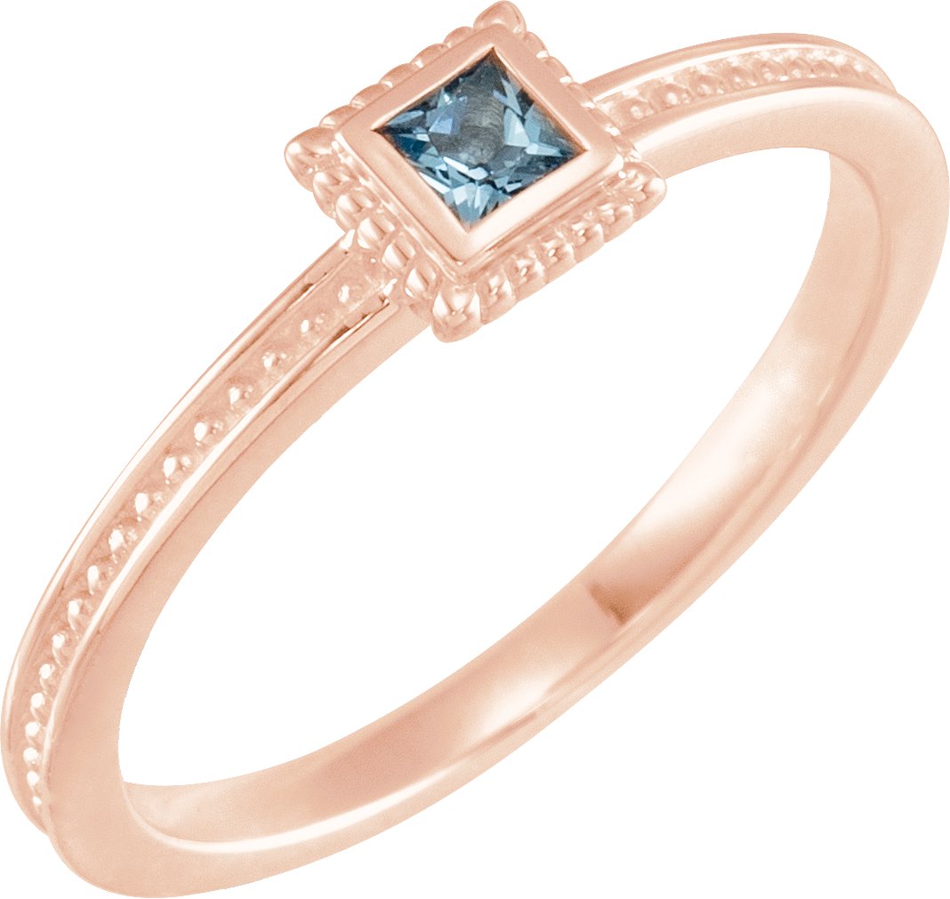 14K Rose Aquamarine Stackable Family Ring Ref 16232582