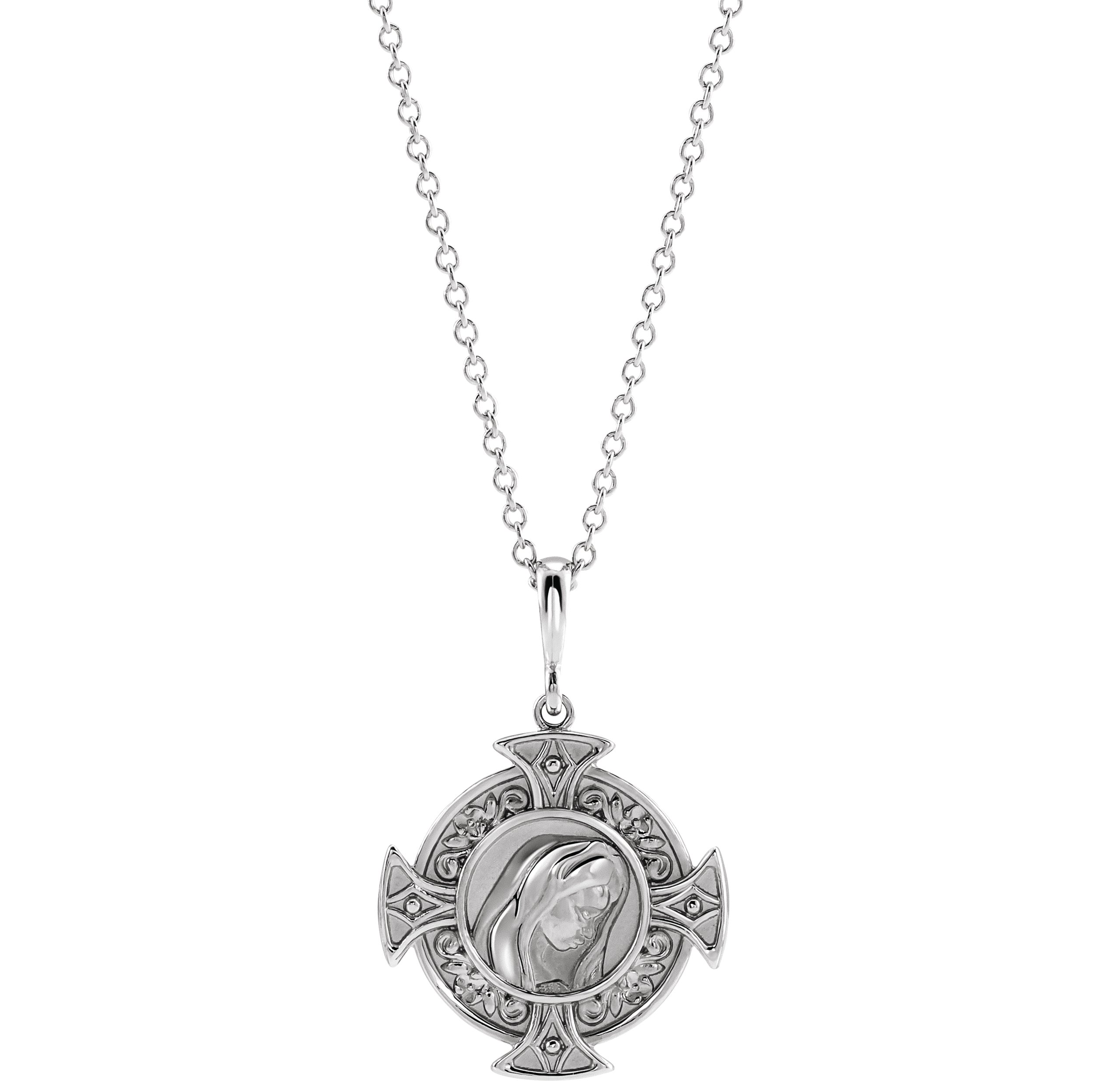 14K White Virgin Mary Cross 16-18" Necklace 