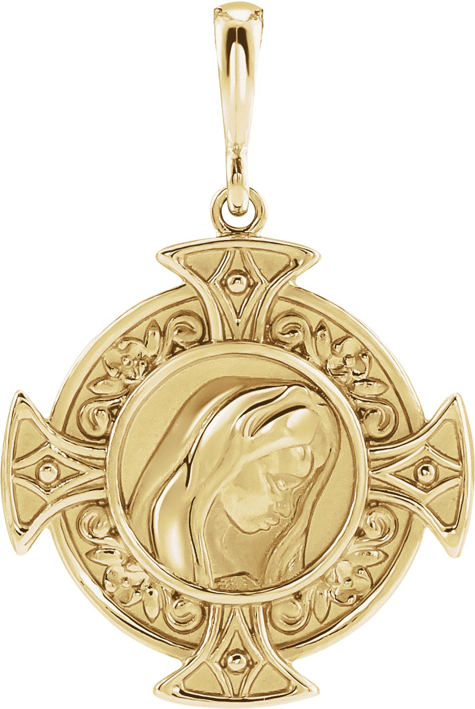 14K Yellow Virgin Mary Cross Pendant