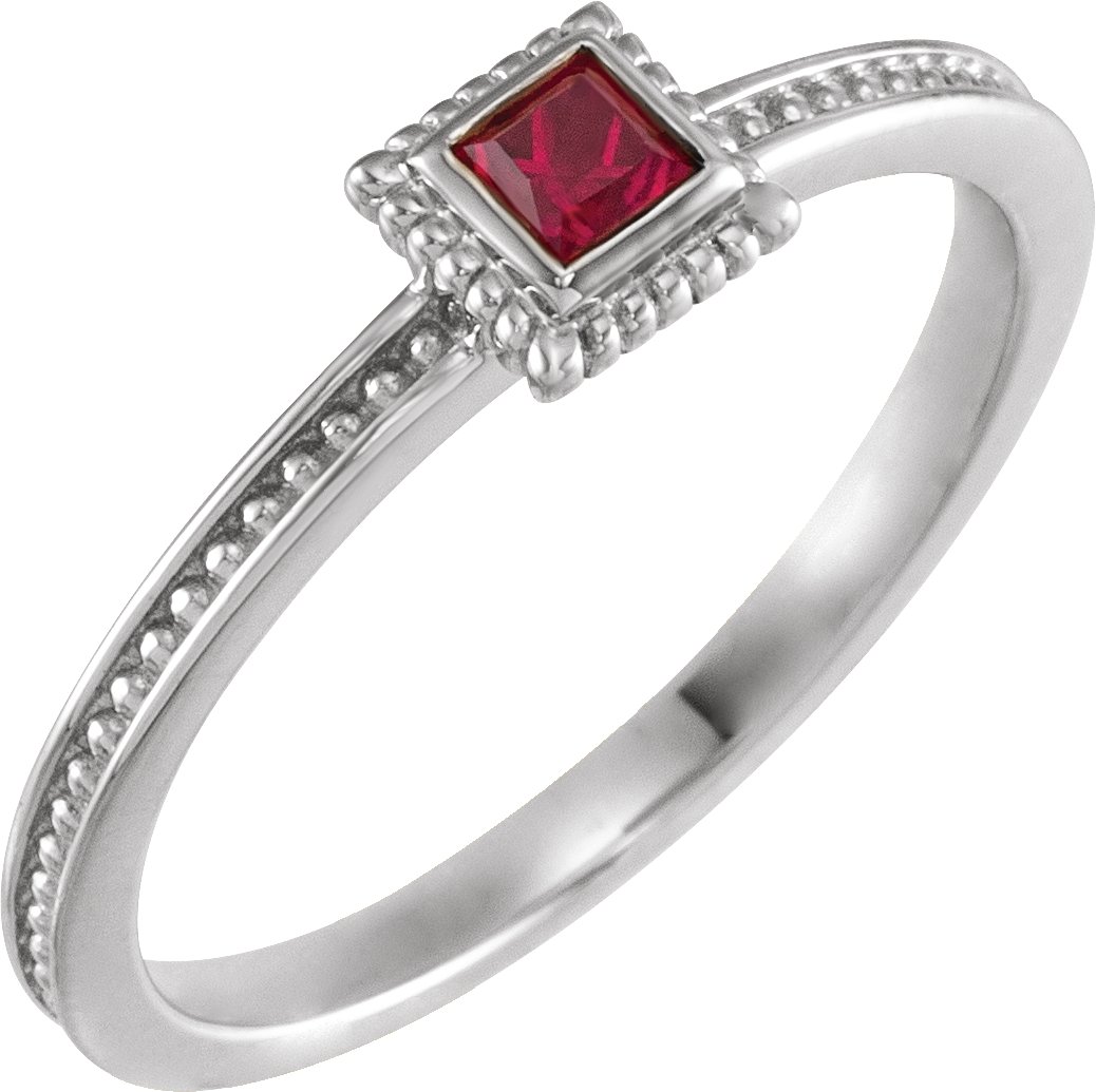 Sterling Silver Chatham Created Ruby Stackable Family Ring Ref 16232627