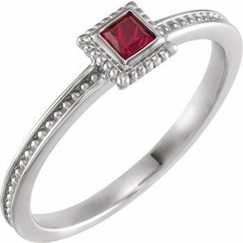 Sterling Silver Chatham Created Ruby Stackable Family Ring Ref 16232627