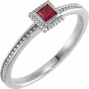 14K White Natural Ruby Family Stackable Ring
