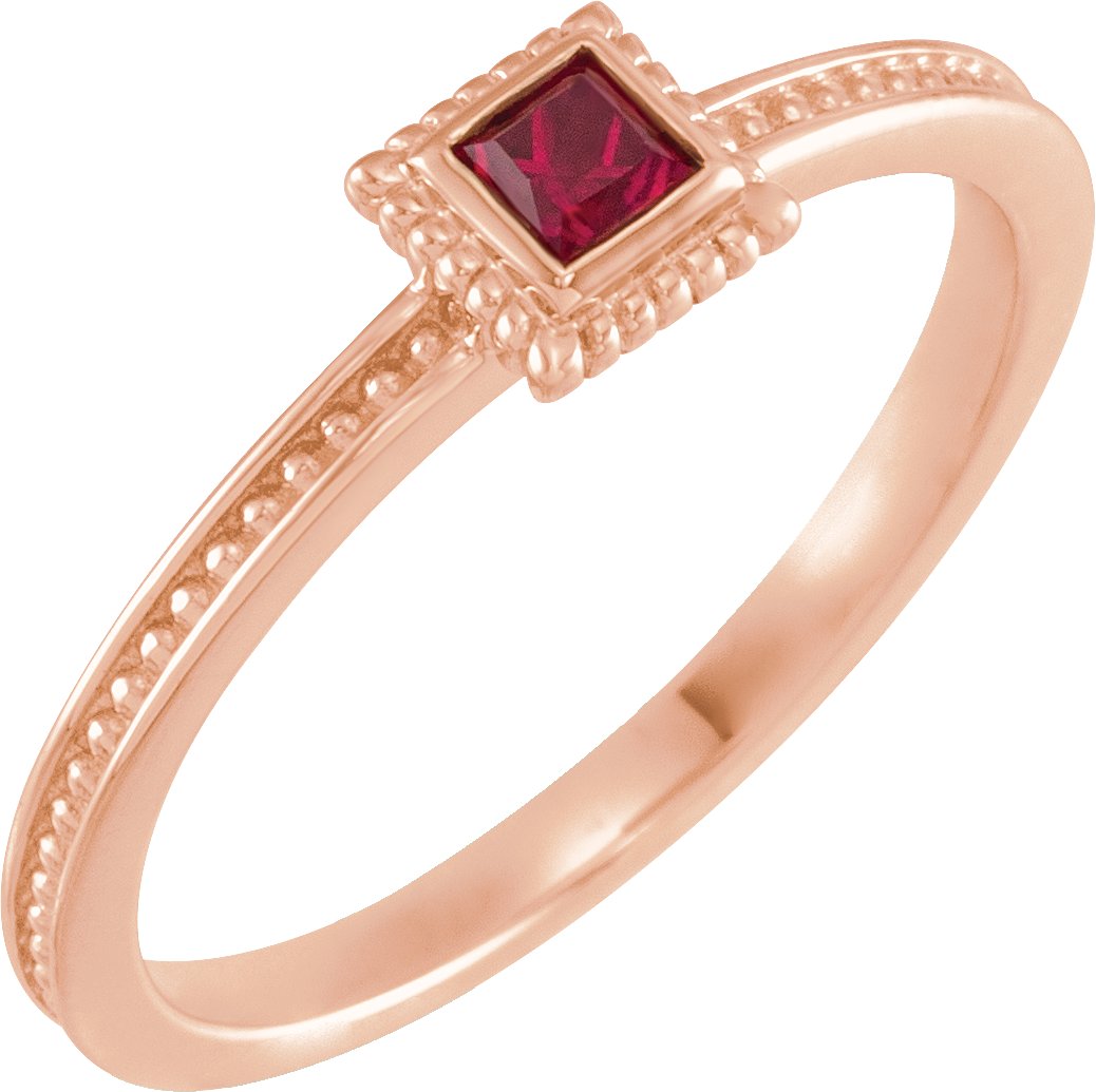 14K Rose Chatham Created Ruby Stackable Family Ring Ref 16232626