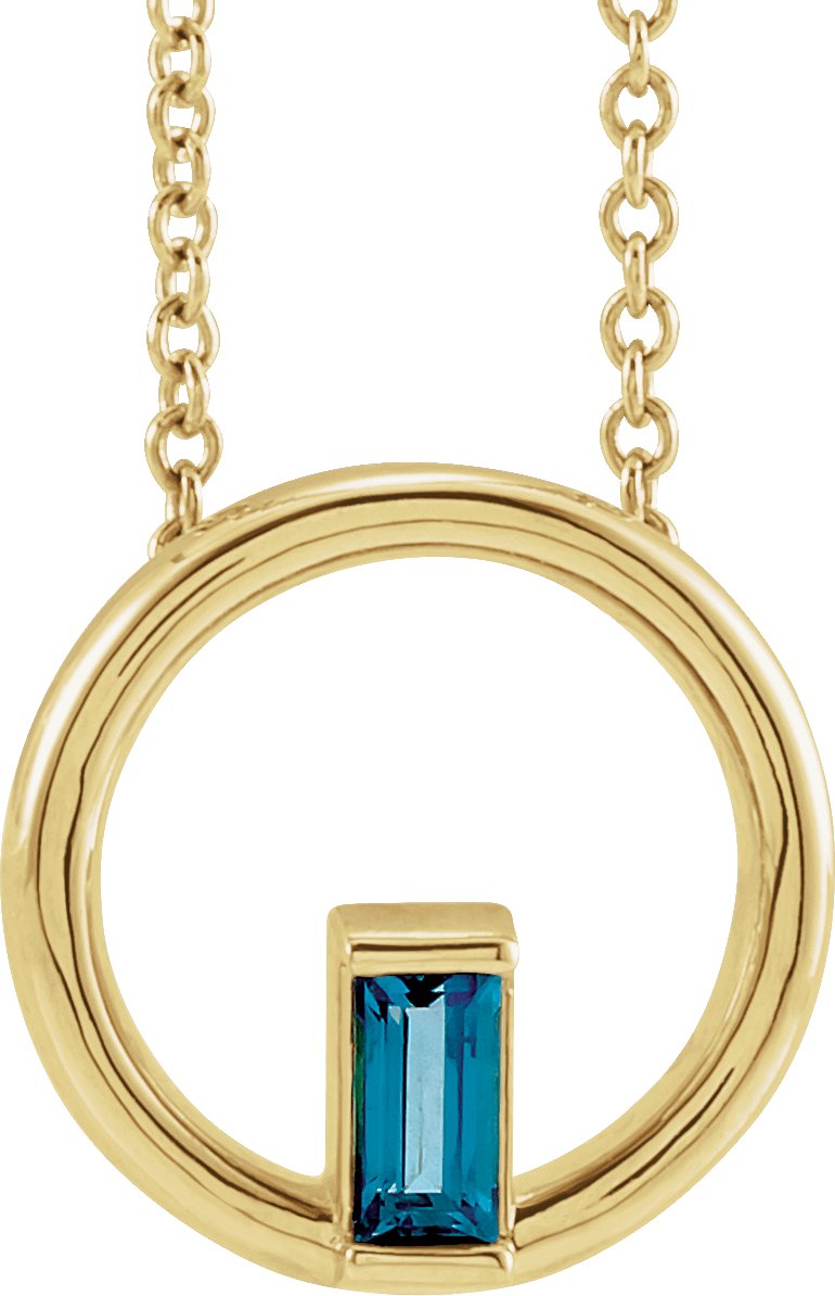 14K Yellow Natural London Blue Topaz Circle 16-18" Necklace