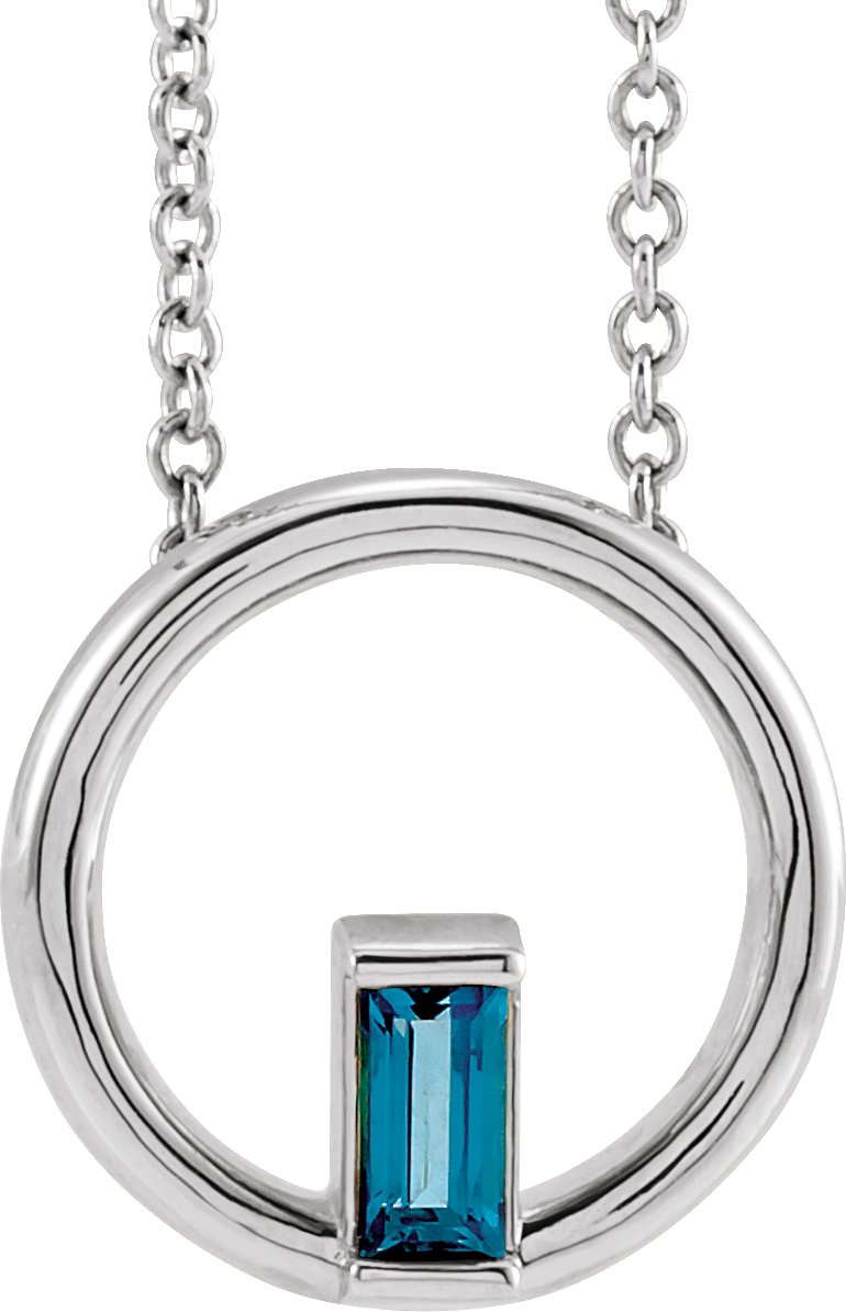 14K White Natural London Blue Topaz Circle 16-18" Necklace