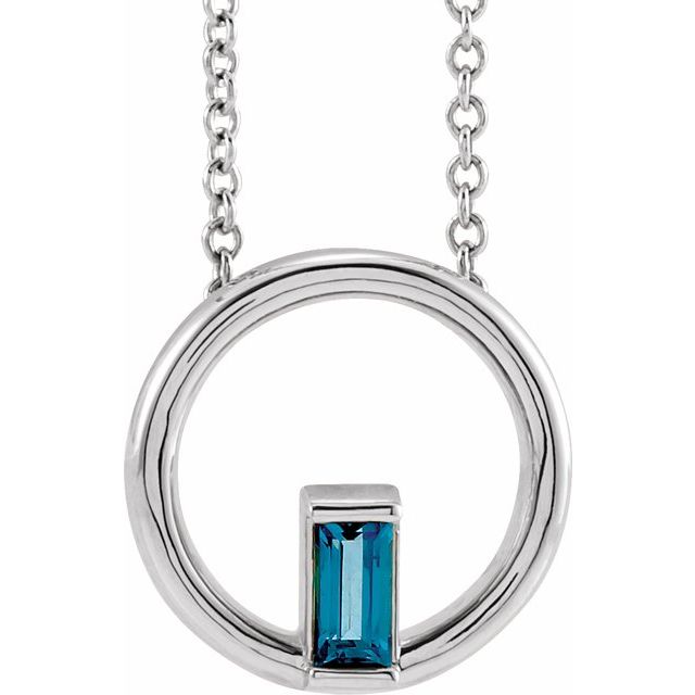 Sterling Silver Natural London Blue Topaz Circle 16-18 Necklace